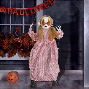 Halloween Hanging Ghost Props 2.6FT H LifeSized Voice-Activated Pink Skirt Girl